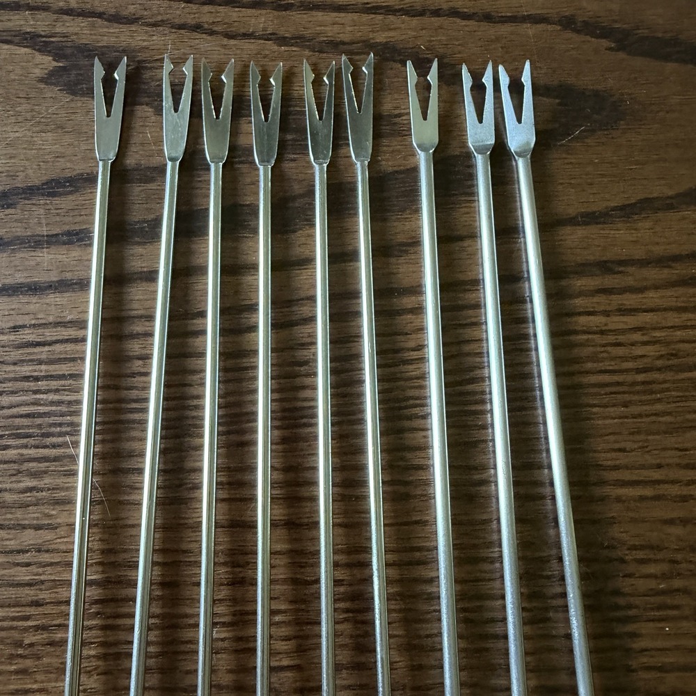 VTG Fondue Forks Stainless Steel Wood Handles Colored Tips Set of 9 Japan - Picture 2 of 4